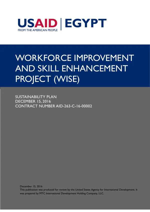Workforce Improvement and Skill Enhancement Project (WISE) Sustainability Plan
