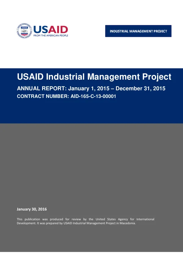 USAID/Macedonia: Industrial Management Project Annual Report 2015