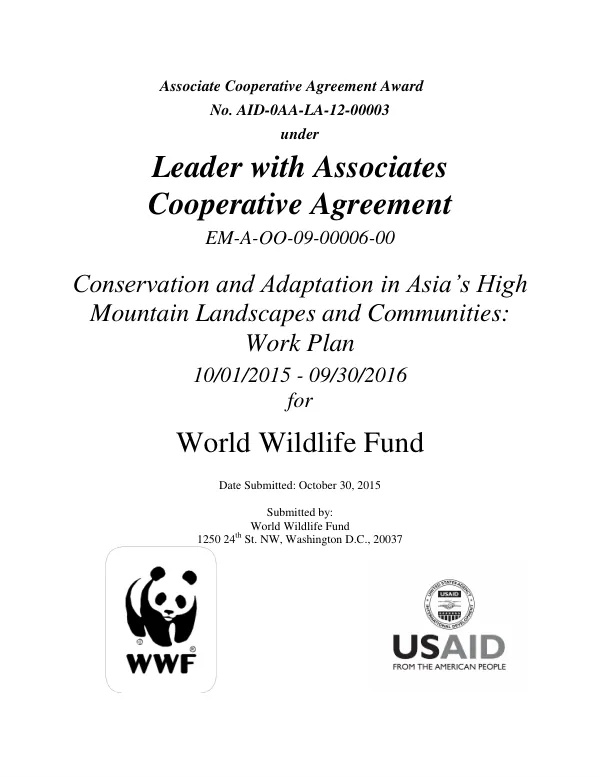 Conservation and Adaptation in Asia’s High Mountain Landscapes and Communities: Work Plan 10/01/2015 - 09/30/2016