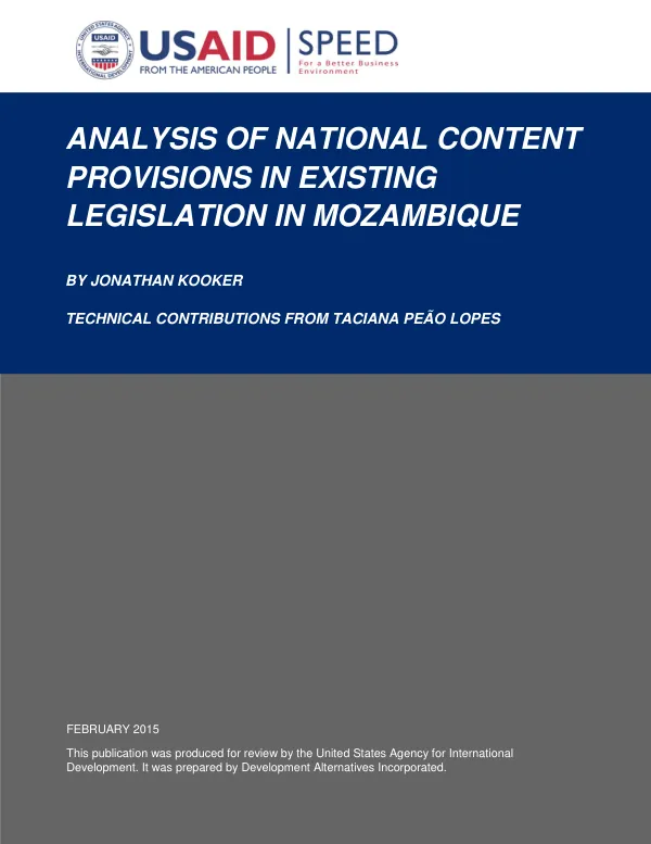 ANALYSIS OF NATIONAL CONTENT PROVISIONS IN EXISTING LEGISLATION IN MOZAMBIQUE
