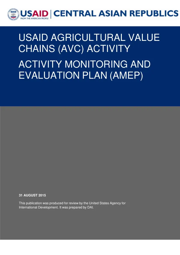 USAID Agricultural Value Chains (AVC) Activity Monitoring and Evaluation Plan (AMEP)