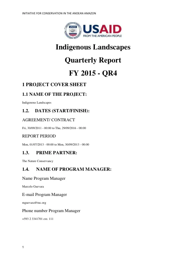Indigenous Landscapes FY 2015 QR4