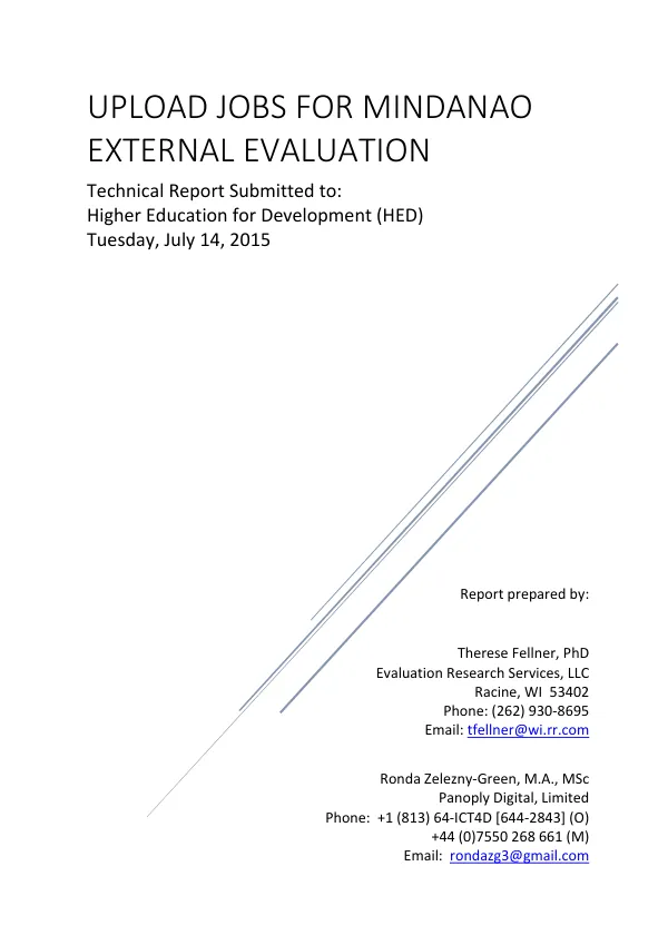 Upload JOBS for Mindanao External Evaluation Technical Report Submitted to: Higher Education for Development (HED) Tuesday, July 14, 2015