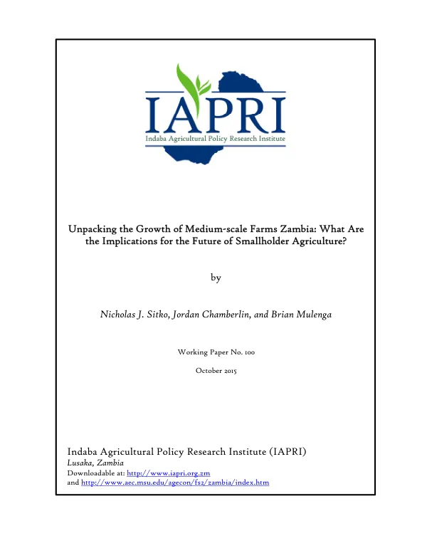 Unpacking the Growth of Medium-scale Farms Zambia: What Are the Implications for the Future of Smallholder Agriculture?