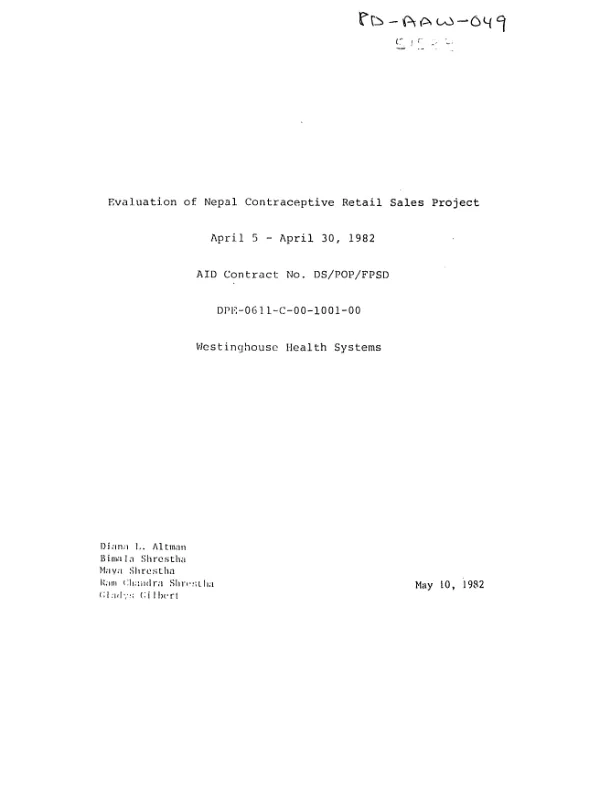 Evaluation of Nepal contraceptive retail sales project