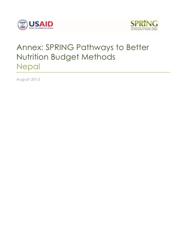 Annex: SPRING Pathways to Better Nutrition Budget Methods; Nepal