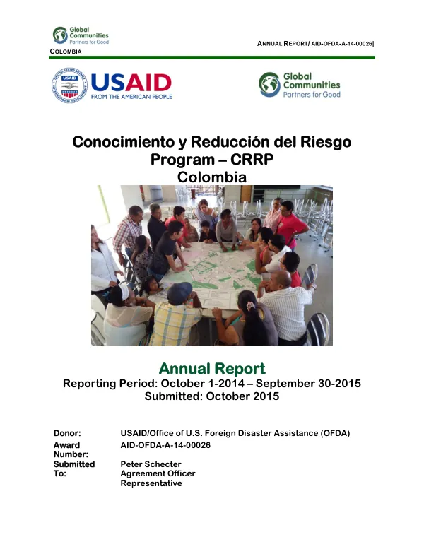 Colombia - CRRP - FY2015 - OFDA Annual Report - Oct 1, 2014-Sept 30, 2015