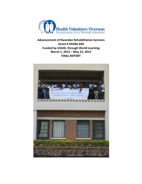 HVO Final Grant report - SPANS 028 Advancement of Rwandan Rehabilitation Services Project