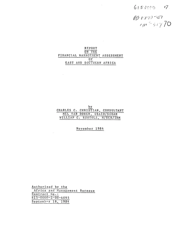 Report on the financial management assessment of east and southern Africa