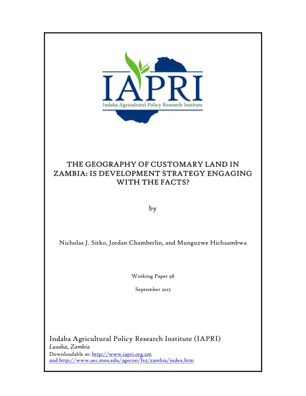 The Geography of Customary Land in Zambia: Is Development Strategy Engaging With The Facts?