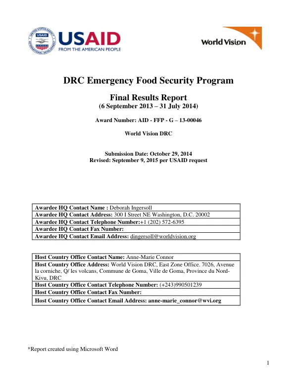 AID-FFP-G-13-00046 Final Results Report