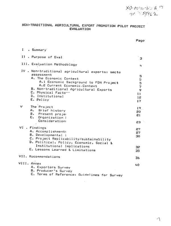 Non-traditional agricultural export promotion pilot project evaluation