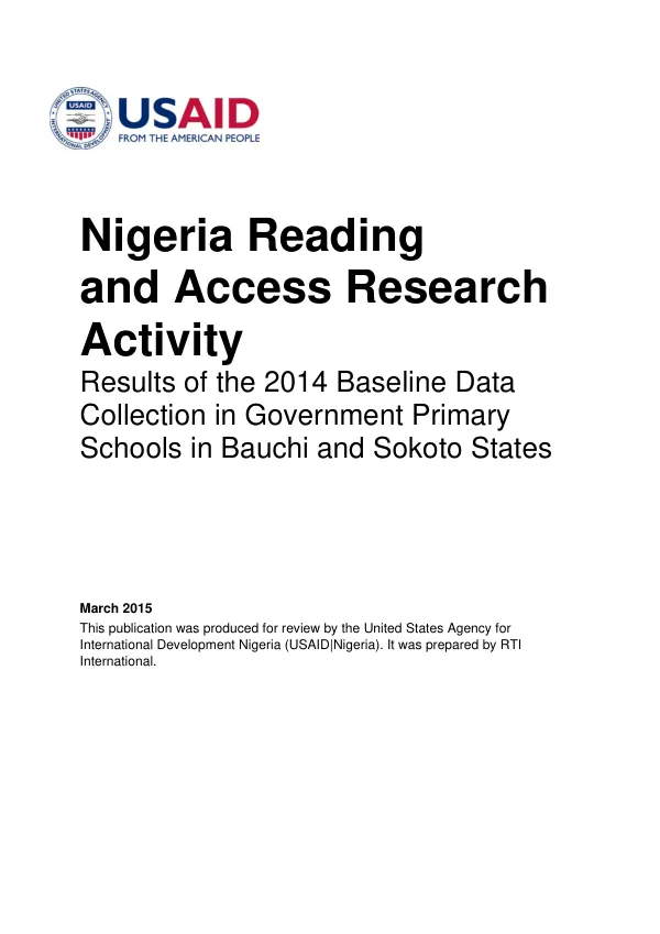 Results of the 2014 baseline data collection in government primary schools in Bauchi and Sokoto states