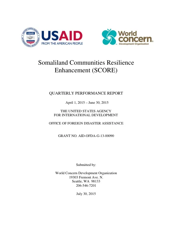 Somaliland Communities Resilience Enhancement (SCORE)
