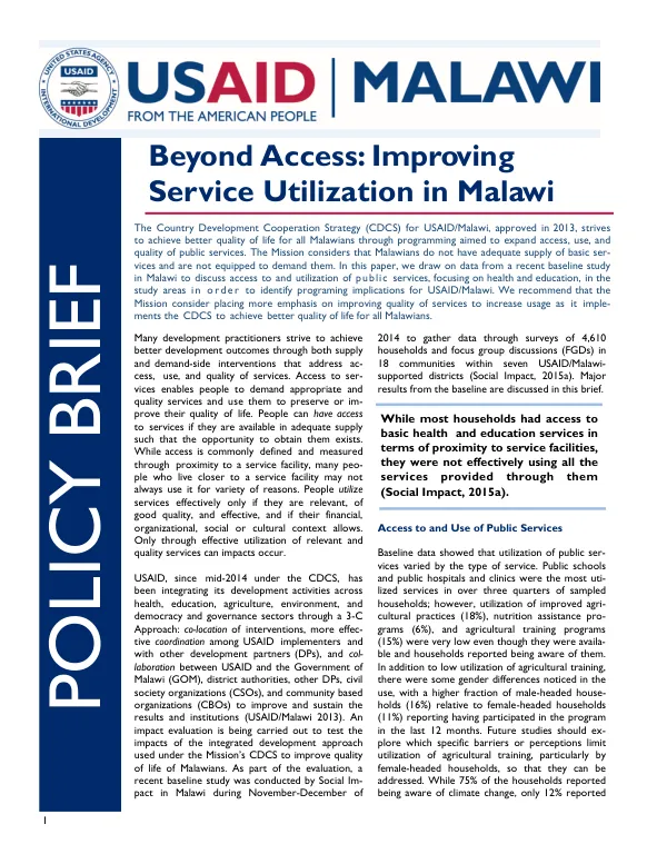 Beyond Access: Improving Service Utilization in Malawi