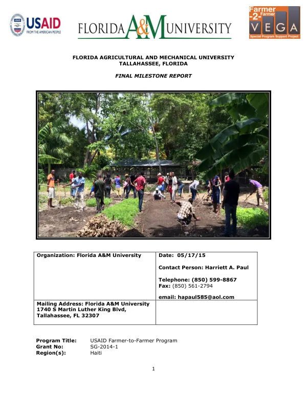 VEGA Farmer-to-Farmer SPSP Small Grant Final Report- FAMU