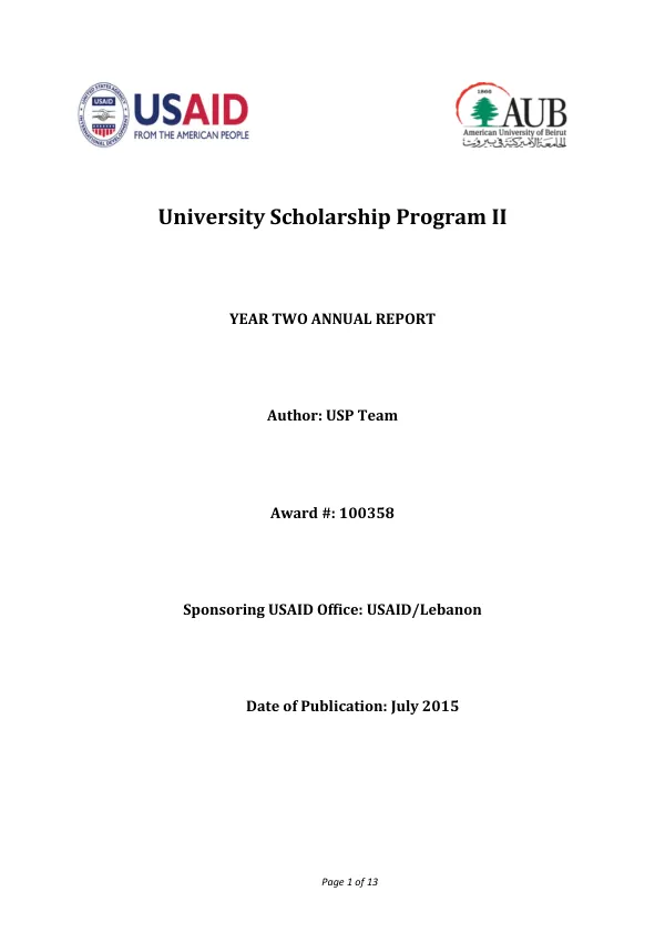 University Scholarship Program (USP II) Year 2 Annual report
