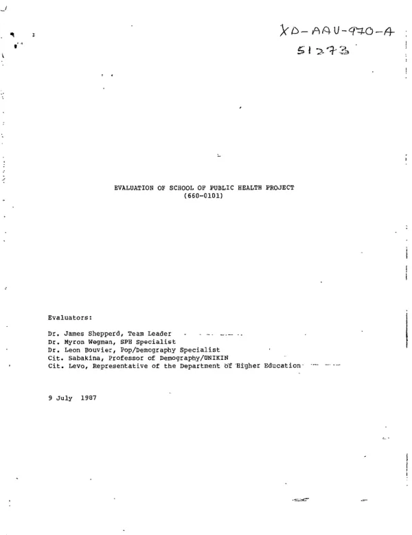 Evaluation of school of public health project (660-0101)