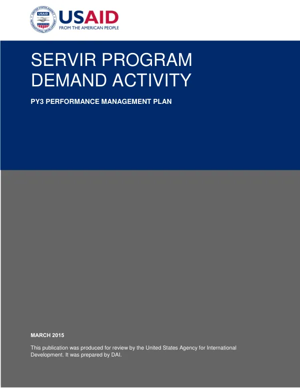 SERVIR Program Demand Activity Program PY3 Performance Management Plan