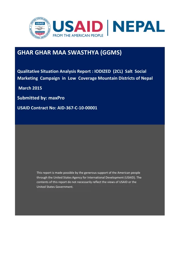 Qualitative Situation Analysis Report : IODIZED (2CL) Salt Social Marketing Campaign in Low Coverage Mountain Districts of Nepal