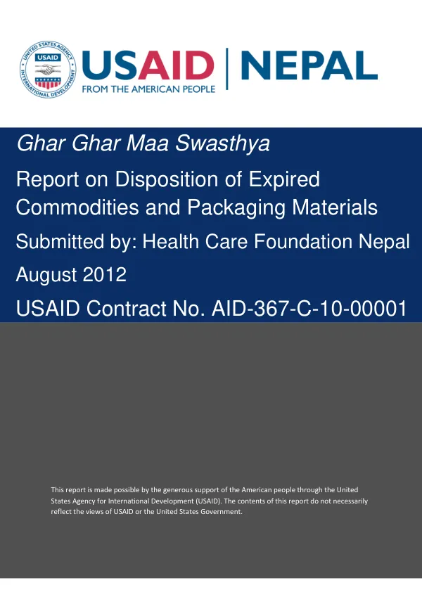 Ghar Ghar Maa Swasthya Report on Disposition of Expired Commodities and Packaging Materials