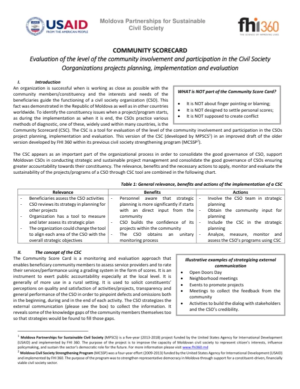 Community Scorecard evaluation form (English)