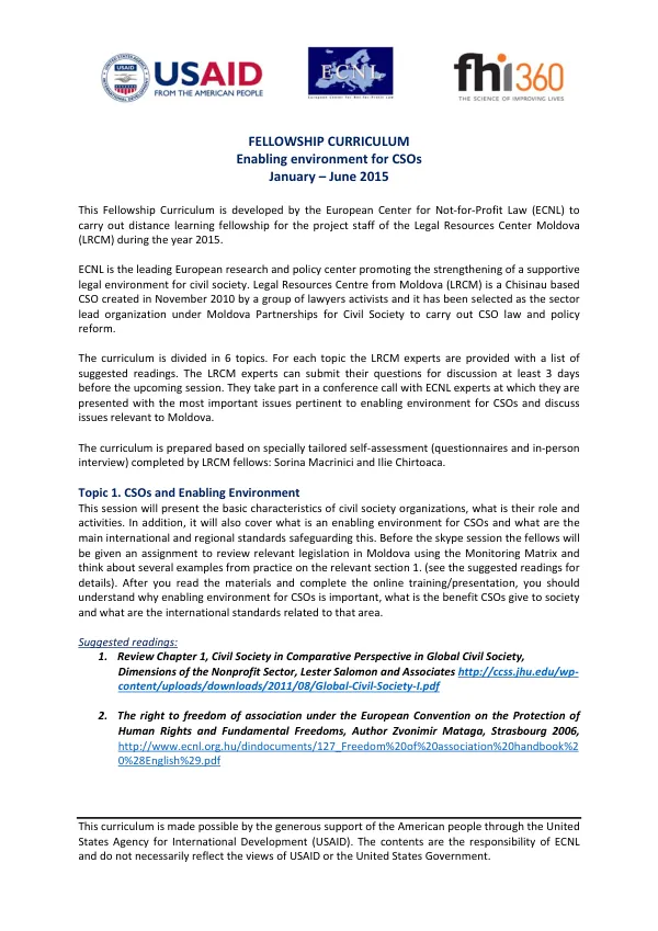 Fellowship Curriculum for Enabling Environment for CSOs (English)