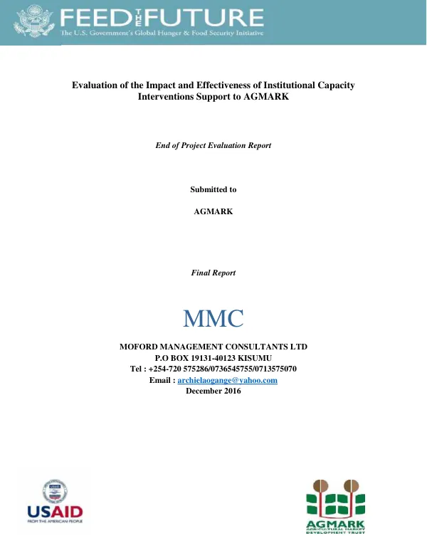 Institutional Capacity Intervention to AGMARK- Evaluation Report
