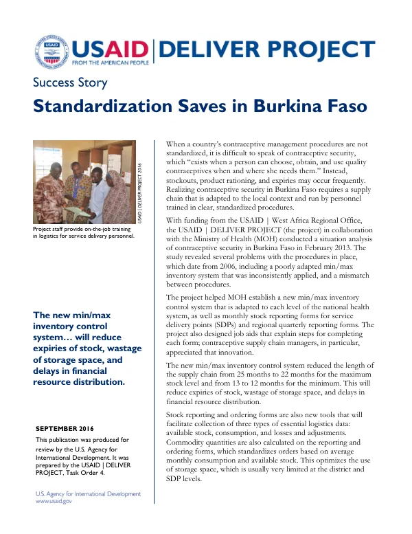 Standardization Saves in Burkina Faso