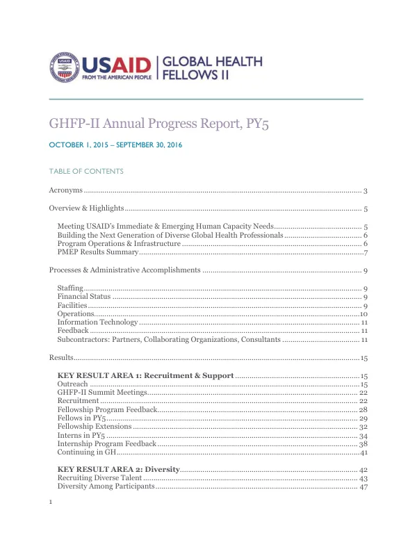GHFP-II Annual Progress Report, PY5