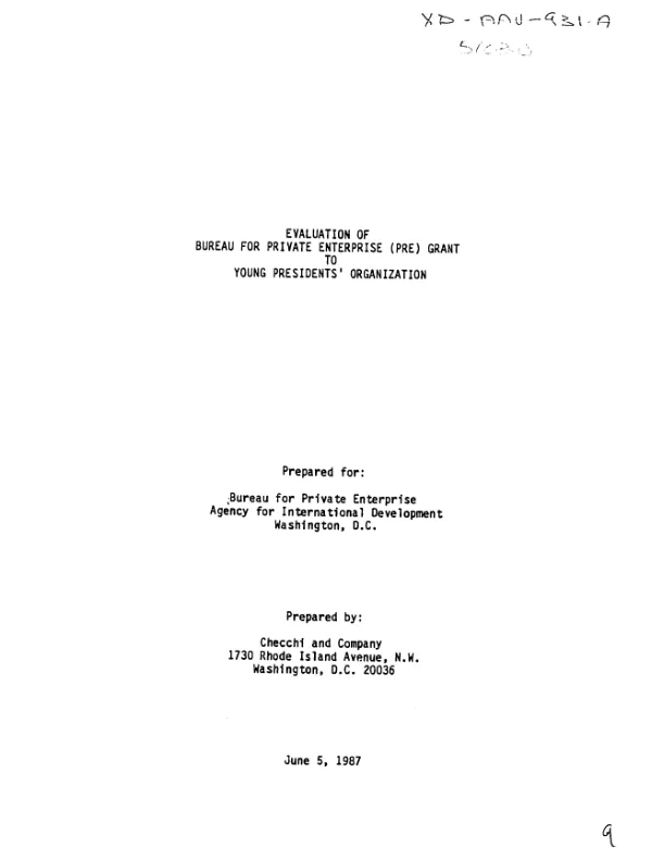 Evaluation of the Bureau for Private Enterprise (PRE) grant to Young President's Organization