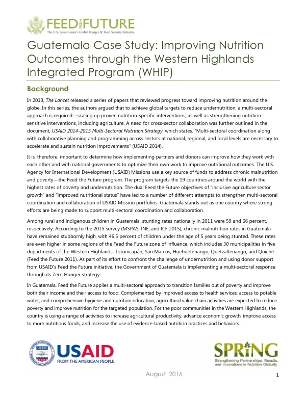 Improving Nutrition Outcomes through the Western Highlands Integrated Program (WHIP): A Guatemala Case Study