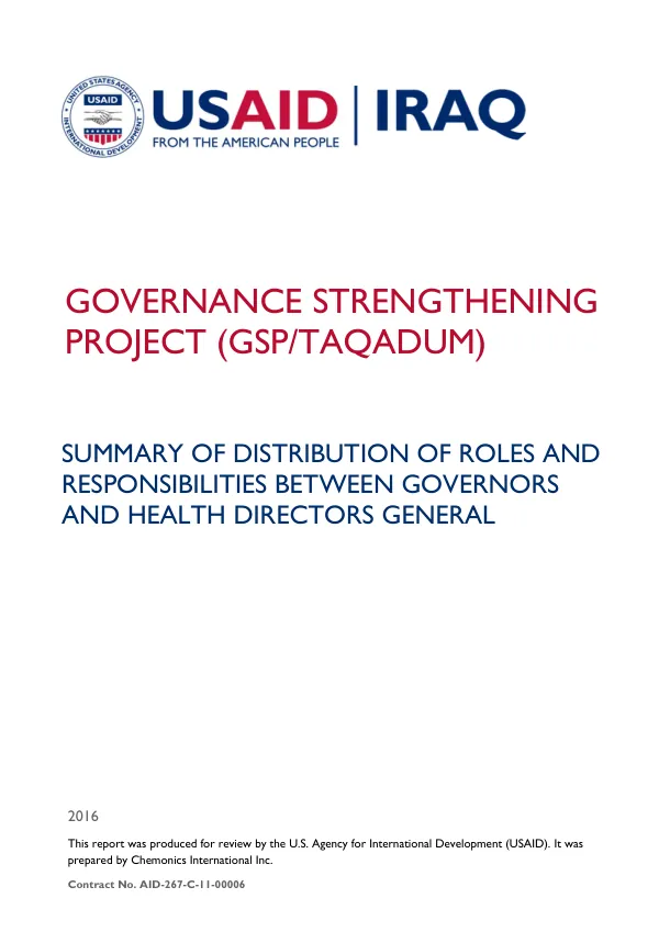 Summary of Distribution of Roles and Responsibilities between Governors and Health Directors General