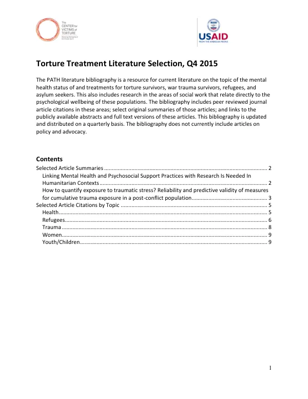 8CVT PATH Torture Treatment Literature Selection Q4 2015 Bibliography