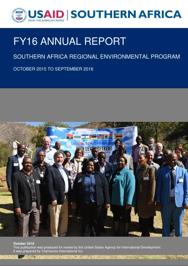 FY 2016, Annual Report, Southern Africa Regional Environmental Program, October 2015 - September 2016
