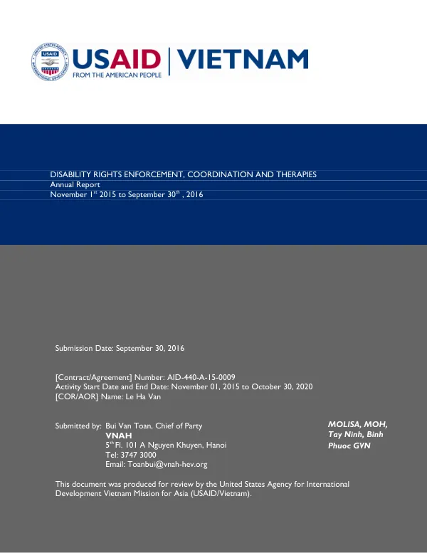 "Disability Rights Enforcement, Coordination and Therapies" Project FY2016 Annual Report