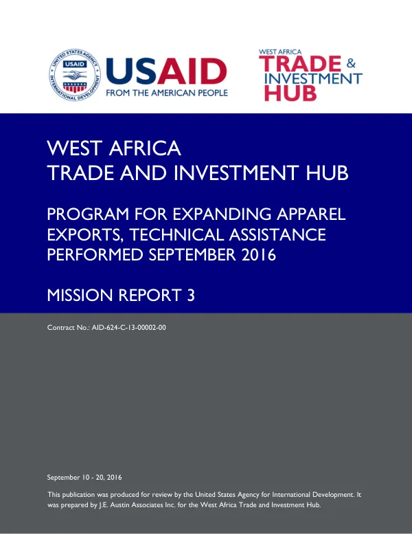 Program for Expanding Apparel Exports, Technical Assistance Performed September 2016