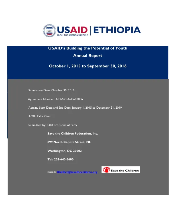 USAID"s Building the Potential of Youth Annual Report (October 1, 2015 to September 30, 2016)
