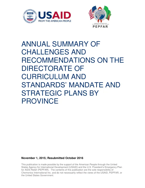 Annual Summary of Challenges and Recommendations on the Directorate of Curriculum and Standards’ Mandate and Strategic Plans by Province