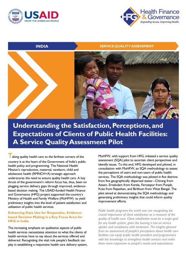 Understanding the Satisfaction, Perceptions, and Expectations of Clients of Public Health Facilities: A Service Quality Assessment Pilot