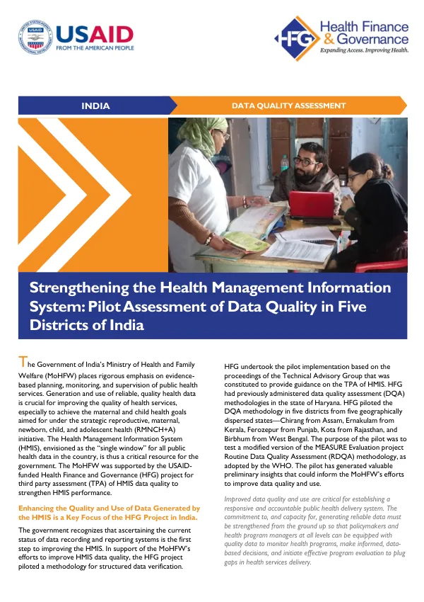 Strengthening the Health Management Information System: Pilot Assessment of Data Quality in Five Districts of India