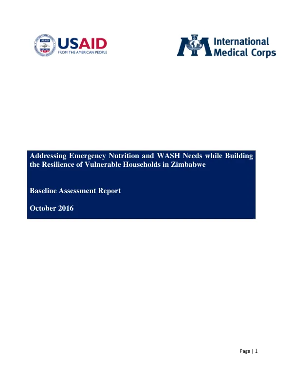 Addressing Emergency Nutrition and WASH Needs while Building the Resilience of Vulnerable Households in Zimbabwe Baseline Assessment Report