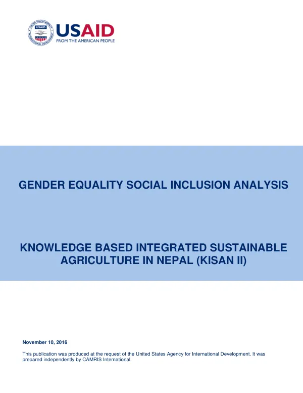 Gender Equality and Social Inclusion Analysis for Knowledge Based Integrated Sustainable Agriculture in Nepal (KISAN II)