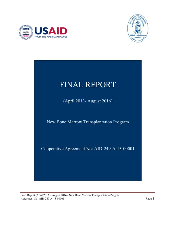 Final report, April 2013 - August 2016 : new bone marrow transplantation program