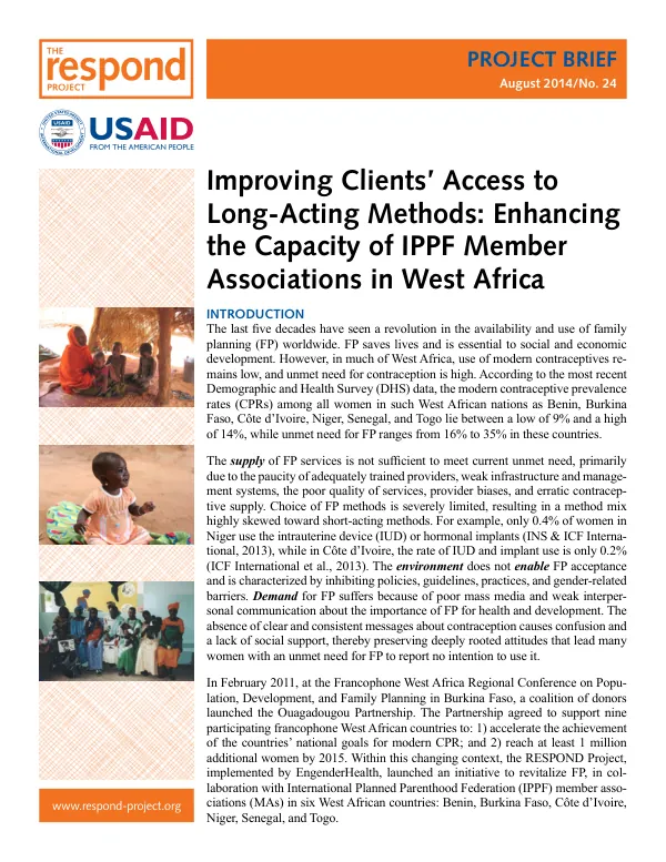 Improving Clients’ Access to Long-Acting Methods: Enhancing the Capacity of IPPF Member Associations in West Africa