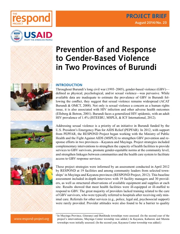 Prevention of and Response to Gender-Based Violence in Two Provinces of Burundi