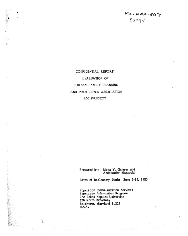 Confidential report : evaluation of Jordan Family Planning and Protection Association IEC project