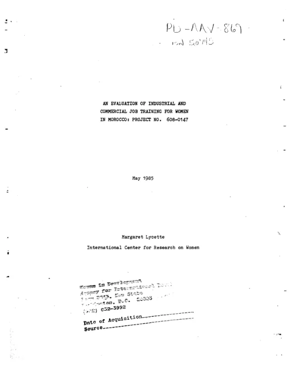 Evaluation of industrial and commercial job training for women in Morocco : project no. 608-0147