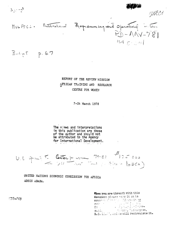 Report of the review mission : African Training and Research Centre for Women, 7-24 March 1978