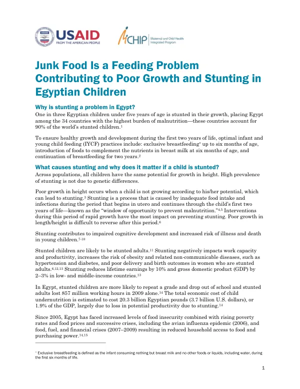 Junk Food Is a Feeding Problem Contributing to Poor Growth and Stunting in Egyptian Children